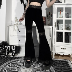 Gothic Dark Flared Pants With Lace