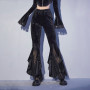 Gothic Dark High Waist Flared Pants With Lace
