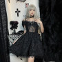 Sexy Black Lace Dress Women Vintage Aethetic Dark Gothic Punk Sexy Strapless Dress Lace Trim Party Dress 