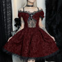 Sexy Dark Red Lace Dress Women Vintage Aethetic Dark Gothic Punk Sexy Strapless Dress Lace Trim Party Dress 