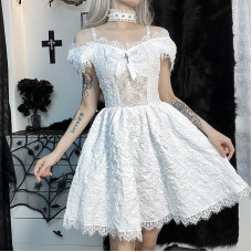 Sexy White Lace Dress Women Vintage Aethetic Dark Gothic Punk Sexy Strapless Dress Lace Trim Party Dress 
