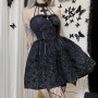 Sexy Black Lace Cross Dress Women Vintage Aethetic Dark Gothic Punk Sexy Strapless Dress Lace Trim Party Dress 