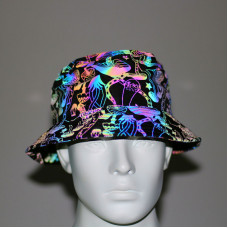 Holographic Reflective Mushroom Pattern Bucket Hat, Hip Hop Hat, Sun Hat Unisex 50003