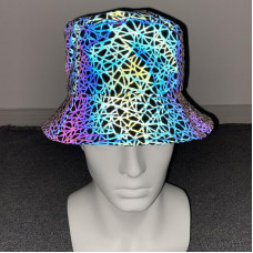 Holographic Reflective Bird's Nest Pattern Bucket Hat, Hip Hop Hat, Sun Hat Unisex 50004
