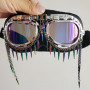 Rave Streampunk Goggles, Burning Man Goggles, Festival Goggles, Chain Skull Bird Head Spike Costume Goggles, Cyber Goth Masquerade Goggles 40002