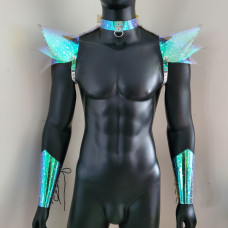 Burning Man Holographic Armor, Rave Shoulder Piece, Festival Choker Cape, Rave Shoulder Pads Carnival Festival Costumes 10005