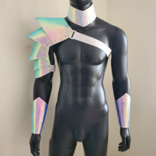 Burning Man Holographic Shell Armor, Rave Festival Armor, poseidon Armor, Mermaid Cosplay, Pauldron Rave Outfit Carnival Festival Costumes 10006