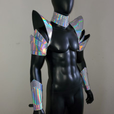 Burning Man Holographic Laser Silver Armor, Rave Shoulder Piece, Festival Choker Cape, Rave Shoulder Pads Carnival Festival Costumes 10011