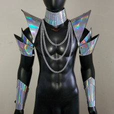 Burning Man Holographic Laser Silver Armor, Rave Shoulder Piece, Festival Choker Cape, Rave Shoulder Pads Carnival Festival Costumes 10012