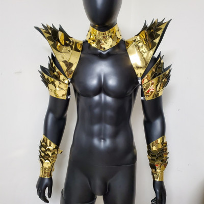 Burning Man Holographic Gold Dragon Scale  Rave Shoulder Piece Pads Festival Choker Cape Carnival Festival Costumes Armor 10035