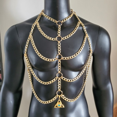 Sexy Man Body Chain, Rave Body Chain Harness, Rave BodyChain, Punk Chest Chain, Music Festival Wear, Burning Man Outfits, Carnival Costumes, Rave Outfit, Rave Bodychain 10047