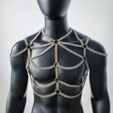 Sexy Man BodyChain, Stainless Steel Body Chain Harness, Silver BodyChain, Punk Chest Chain Harness, Music Festival Wear, Burning Man Outfits, Carnival Costumes, Rave Outfit, Rave Bodychain 10052