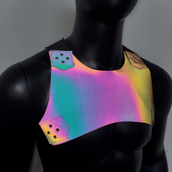 Holographic Man Fetish Harness, Mens Leather Harness, Reflective Chest Harness, BDSM Harness, Gay Harness, Burning Man Outfits, Rave Outfit