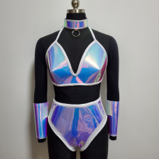 Holographic Rave Outfits, Burning Man Outfits, Rave Clothing,Rave Bikini Set, Rave Bra, Holographic Bra, PVC Bra, PVC Panties, Rave Festival, Sexy Lingerie, Plastic Fashion 10085S