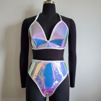 Holographic Rave Outfits,Burning Man Outfits,Rave Clothing,Rave Bikini Set,Rave Bra,Holographic Bra,PVC Bra,PVC Panties,Rave Festival,Sexy Lingerie,Plastic Fashion