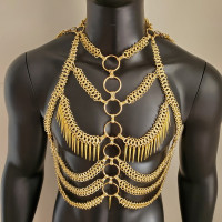 Gold Rave Body Chain,Chain Harness,Men Body Chain Harness,Chest Harness,Music Festival Wear,Burning Man Outfits,Costumes,Rave Outfit