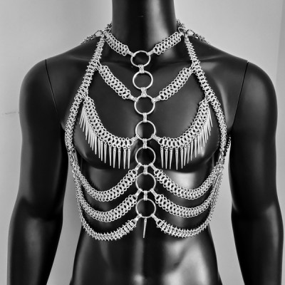  Rave Body Chain,Silver Chain Harness,Men Body Chain Harness,Chest Harness,Music Festival Wear,Burning Man Outfits,Costumes,Rave Outfit