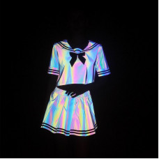 Burning Man Rave Holographic Rainbow Reflective Clothing Sailor Costumes 52035